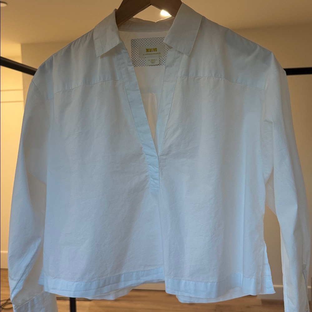 Anthropologie Maeve White Cropped Blouse